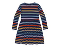 Primary Long Sleeve Pocket Dress - Rainbow Stripe - Navy / Rainbow Stripe. Available at www.tenlittle.com