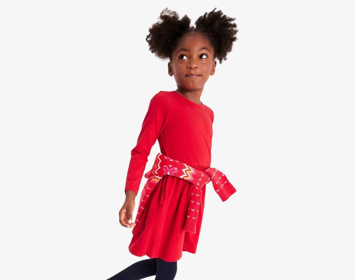 Child wearing Primary Long Sleeve Pocket Dress - Cherry. Available at www.tenlittle.com
