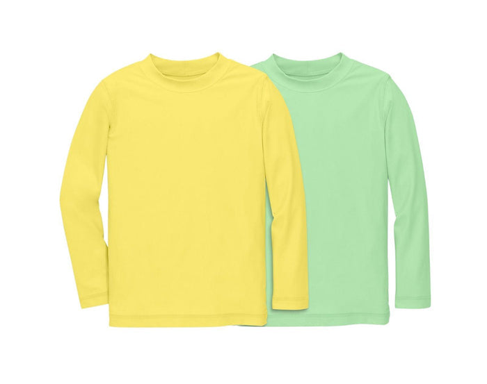 Front view of Primary Long Sleeve Rash Guard - 2 Pack - Banana / Pear. Available at www.tenlittle.com