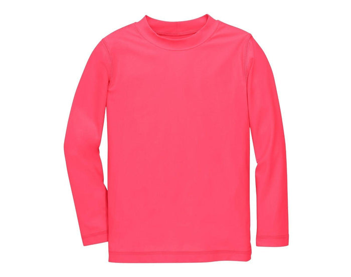 Front view of Primary Long Sleeve Rash Guard - Bright Azalea. Available at www.tenlittle.com