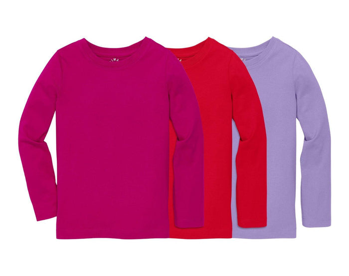 Primary - Long Sleeve Slim Tee 3 Pack - Raspberry Mix - Available at www.tenlittle.com