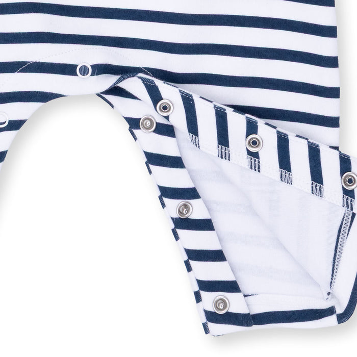 Long Sleeve Snap Shoulder Romper-Football Navy