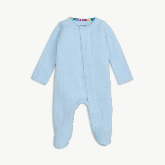 Love Lines Blue Organic Cotton Pointelle Magnetic Footie