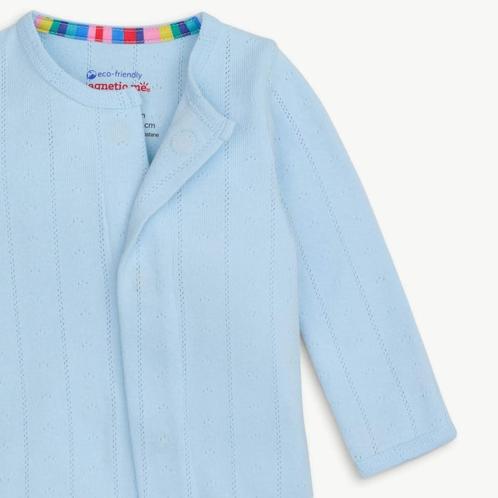 Love Lines Blue Organic Cotton Pointelle Magnetic Footie
