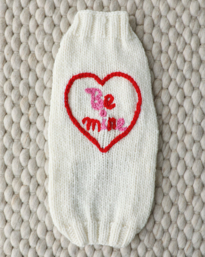 Love Notes Knit Dog Sweater for small-medium dogs. Cozy and cute for Pugs, Mini Aussies, and Cocker Spaniels on Valentine's Day or daily wear.
