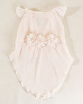 Elegant white petal pink chiffon dress for dogs like French Bulldogs and Maltese.