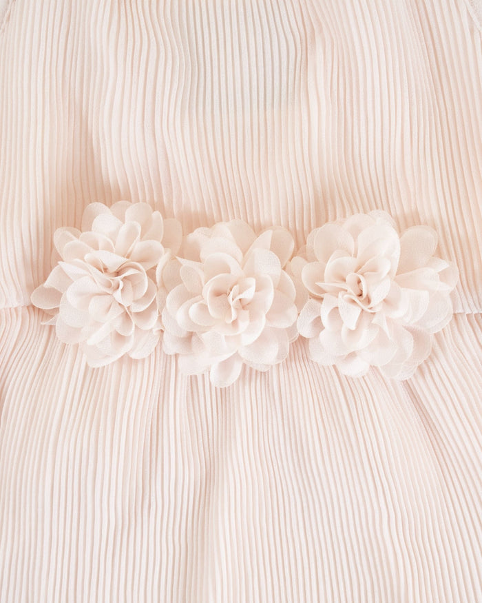 Delicate pleated chiffon dress in pink, perfect for small dogs such as Chihuahuas and Maltese.