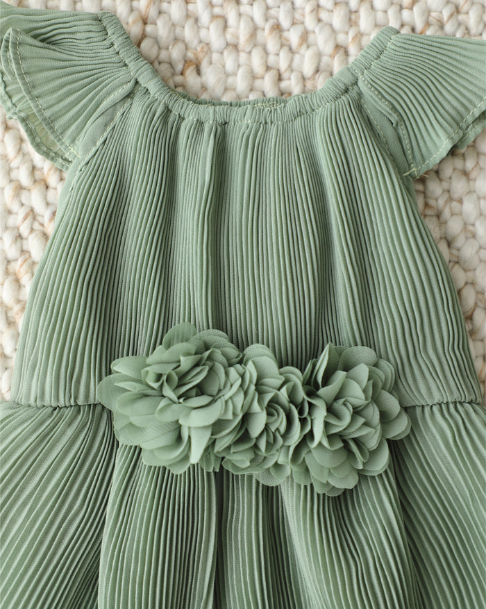 Elegant green dog dress with ruffled hem and lightweight chiffon fabric, perfect for celebrations and events