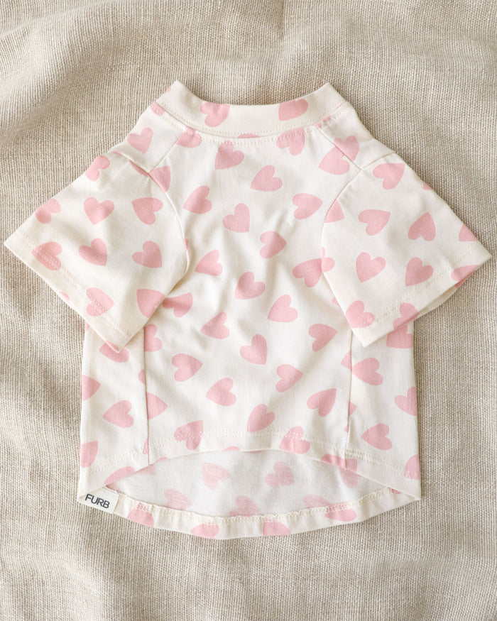 Trendy heart print dog tee great for cozy everyday pet fashion. Updated May 2026.