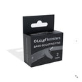 A black box labeled Lucyd Boosters For Lucyd Armor & Reebok Sport by Lucyd, containing 2 pairs of bass-boosting fins, is shown. The box features an image of fins attached to smart glasses and has a cut-out handle on top.