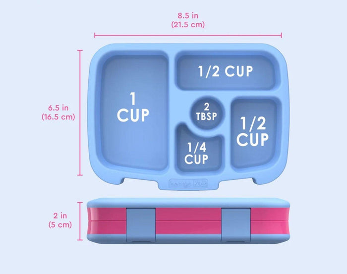 Dimensions of Bentgo Lunch Box in Rainbow Butterflies. Available at www.tenlittle.com