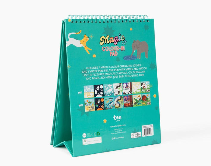 Back of Floss & Rock Magic Water Reusable Color-in Pad - Spot the Cheetah. Available from www.tenlittle.com