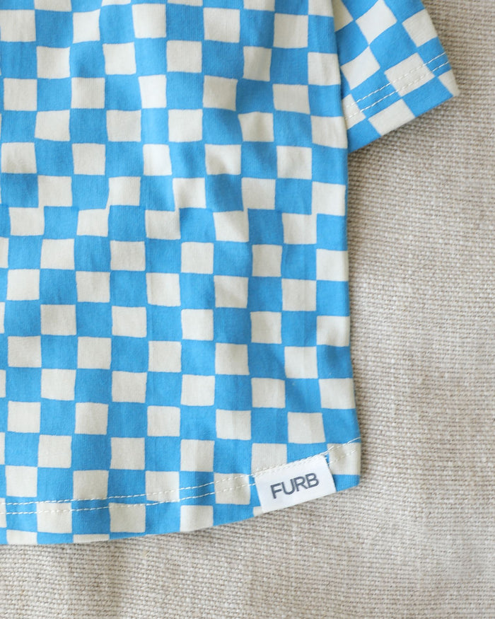 Soft blue check print dog apparel with relaxed fashionable fit. Updated May 2026.