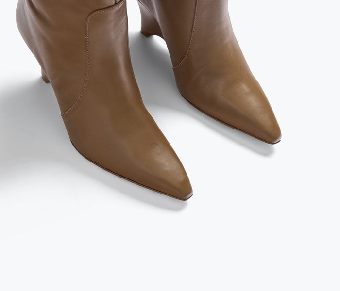Freda Salvador Mariah tall boot in taupe leather showing calf detail and sleek design.