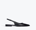 Black FREDA SALVADOR Marie slingback point flat shoe displayed from the front view.
