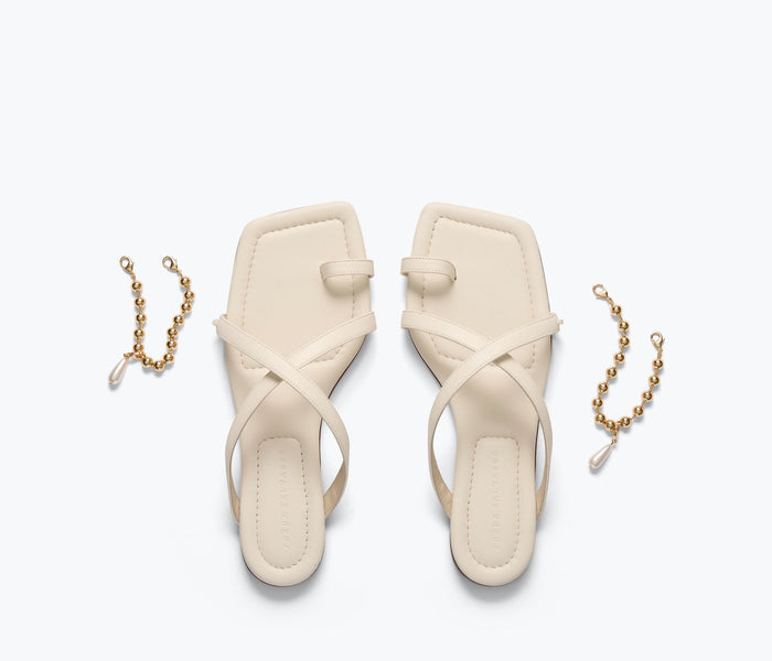 Freda Salvador Marilyn sandal with gold chain top and macadamia-colored straps, stylish open-toe footwear for women