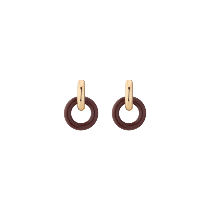 Maroon Bold Connection Earrings Stainless Steel Yellow Gold