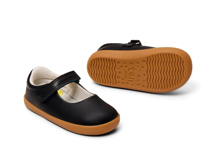 Front and bottom of shoe view of Ten Little Mary Janes - Classic Black. Available at www.tenlittle.com