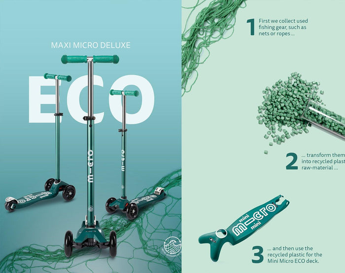 Features of Micro Kickboard Maxi Deluxe Eco Scooter - Green - Available at www.tenlittle.com
