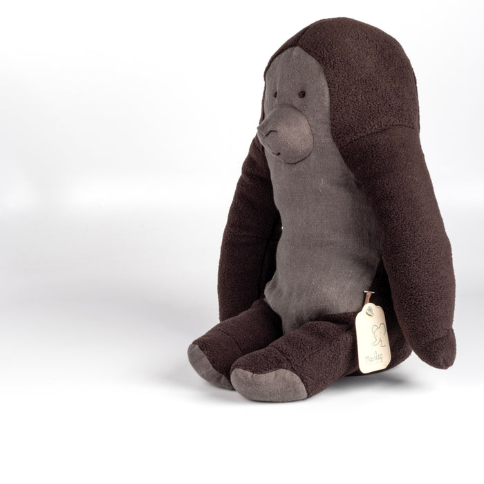 Sideview of the medium Maileg Gorilla stuffed animal toy.