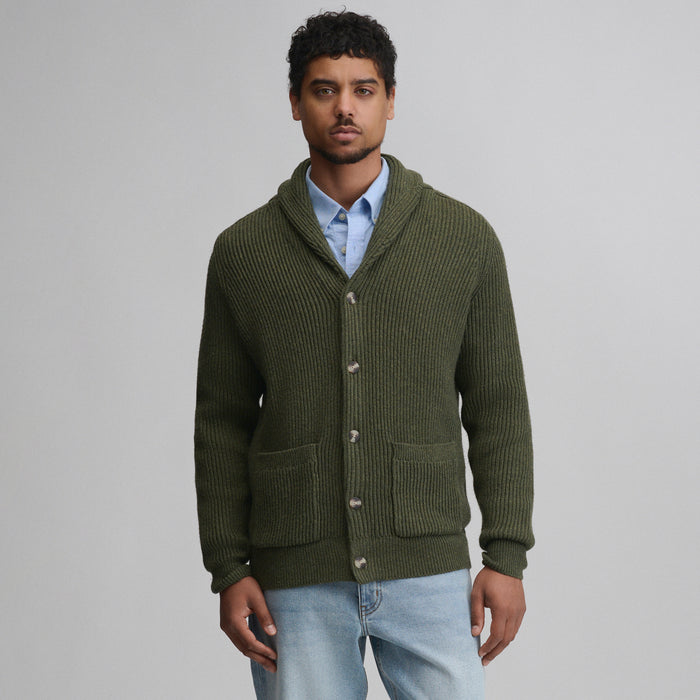 Fletcher Bay Shawl Collar Cardigan-Deep Olive-1