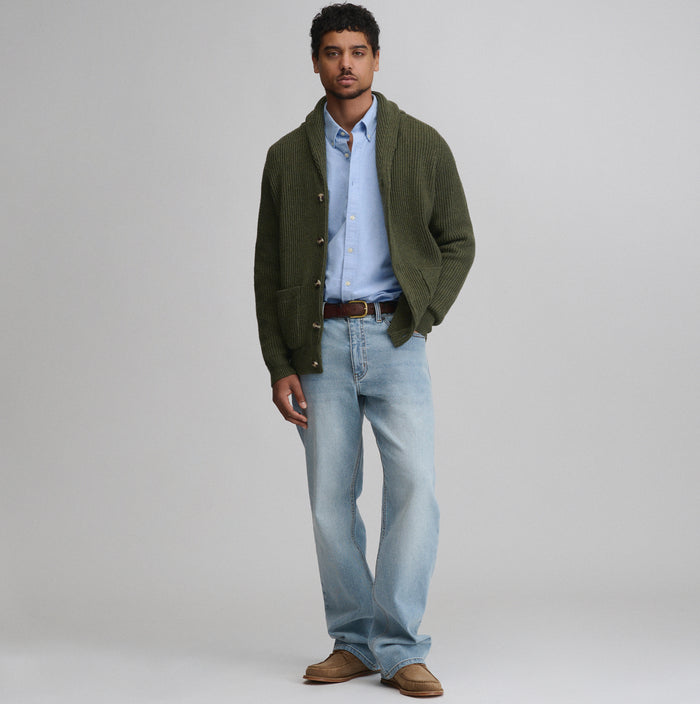 Fletcher Bay Shawl Collar Cardigan-Deep Olive-5