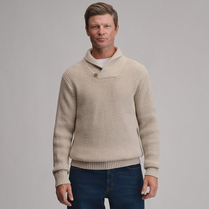Men's Holiday Festive Shawl-Neck Sweater-Heather Oatmeal-1