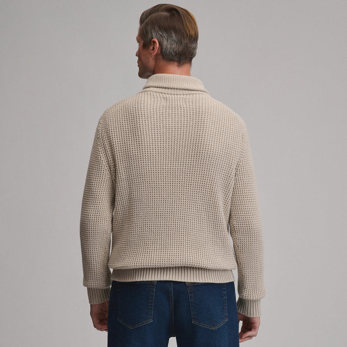 Men's Holiday Festive Shawl-Neck Sweater-Heather Oatmeal-2