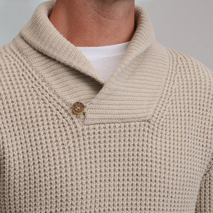 Men's Holiday Festive Shawl-Neck Sweater-Heather Oatmeal-3