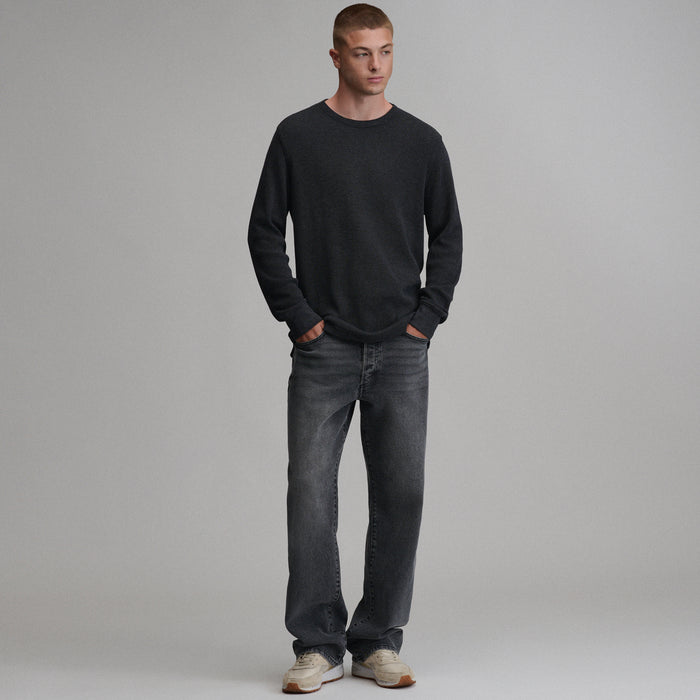 Plaited Waffle Thermal Crew-Black-4