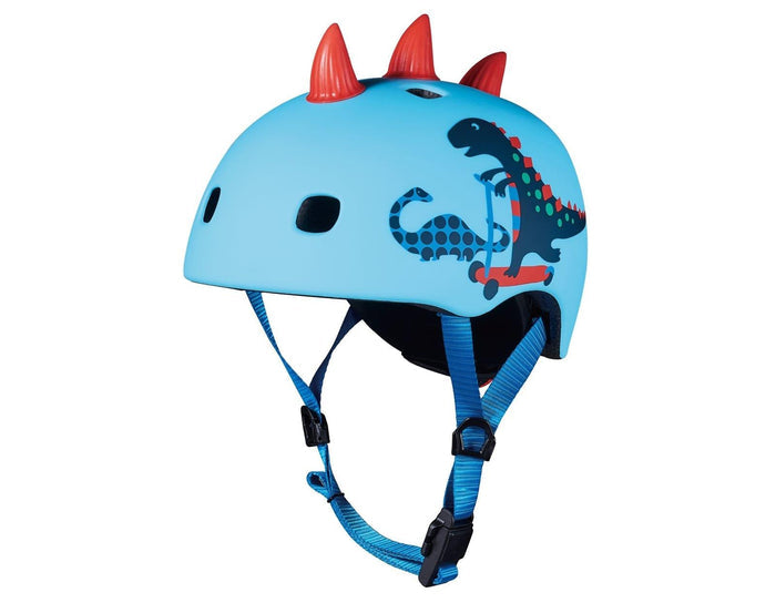Front and side view of Micro Kickboard Micro Helmet - 3D Scootersaurus. Available at www.tenlittle.com