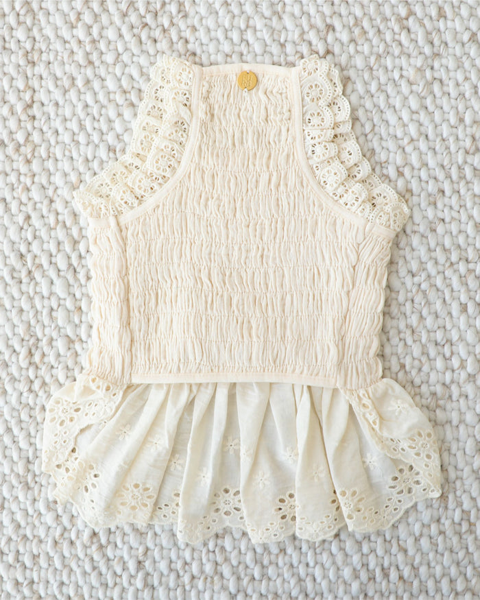 Smocked pet dress with delicate eyelet fabric and comfortable fit . Updated May 2026.