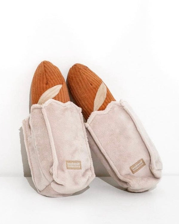 Mini baguette plush dog toy that encourages interactive play and chewing, perfect for shih tzus, Frenchies, and mixed breeds