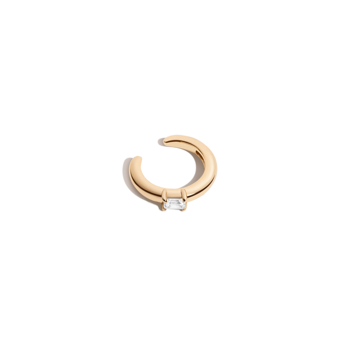 Mini Emerald Lab Grown White Sapphire Solitaire Ear Cuff Vermeil Yellow Gold