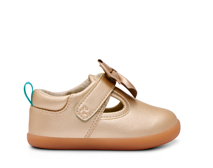 Side view of Ten Little Mini Mary Janes - Champagne Gold. Available at www.tenlittle.com