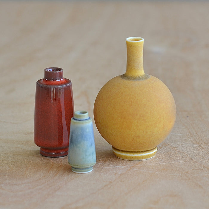 One more of the Dark Yellow, blue gray and reddish brown ceramic miniature vase trio by Yuta Segawa.