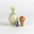 Miniature Hand Thrown Ceramic Vase Trio in Pale Green, Brown and Purple are three tiny and hand thrown ceramic vases hand thrown by Japanese born, UK based potter Yuta Segawa