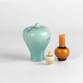 Miniature Hand Thrown Ceramic Vase Trio in Turquoise, Burnt Peach and Cream are three tiny and hand thrown ceramic vases hand thrown by Japanese born, UK based potter Yuta Segawa