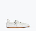 Fredas Salvador Minnie ballet sneaker in milk calf leather, front view showing sleek design and soft pastel color.