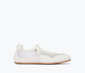 Freda Salvador Minnie ballet sneaker in ivory suede with front view, showcasing sleek ballet-inspired design and soft material.