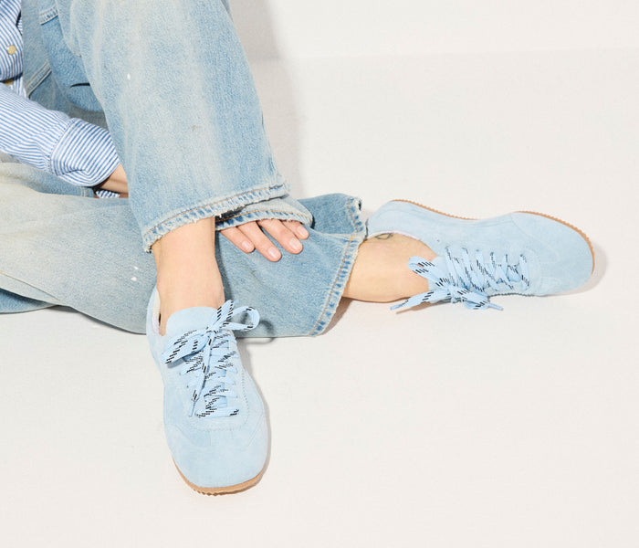 Sky blue Minnie Ballet Sneaker by Freda Salvador with a sleek design and comfortable ballet flat-inspired style.