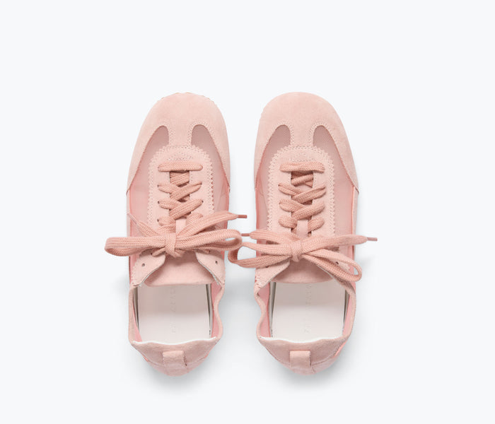 Fredas Salvador Minnie Ballet Sneaker in rose suede with rounded toe and low-profile design, perfect for casual wear.