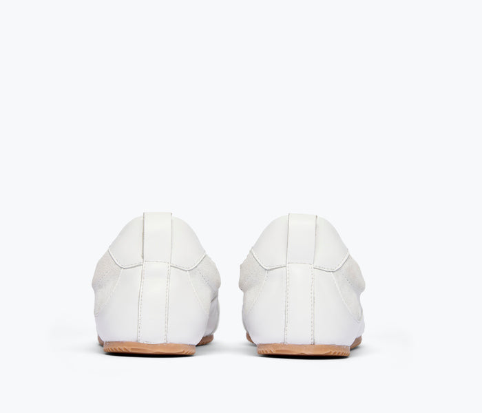 Fredas Salvador Minnie ballet sneaker in milk calf leather with a low heel and sleek design, perfect for casual or dressy wear.