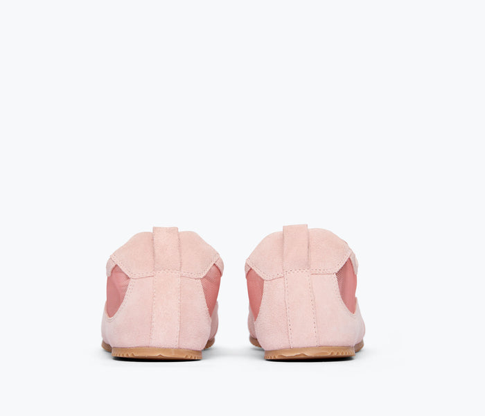 Fredsa Salvador Minnie Ballet Sneaker in rose suede with a low heel, showcasing a stylish and comfortable slip-on design.