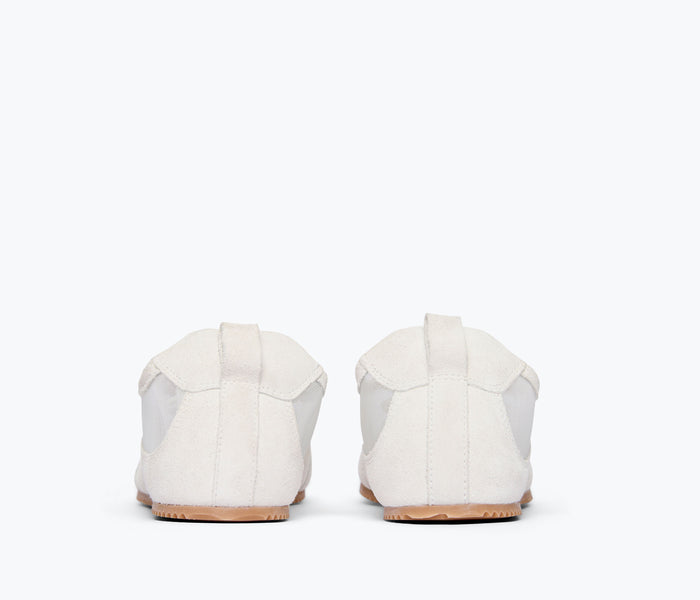 Fredaa Salvador Minnie ballet sneaker in ivory suede with a low heel, showcasing a stylish and comfortable footwear design.