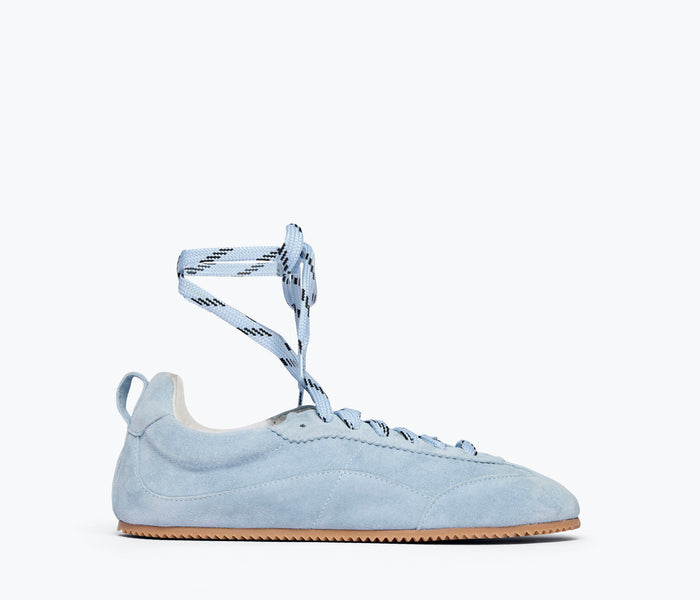 Sky blue Freda Salvador Minnie Ballet Sneaker with long laces and sleek design, perfect for casual and stylish footwear.