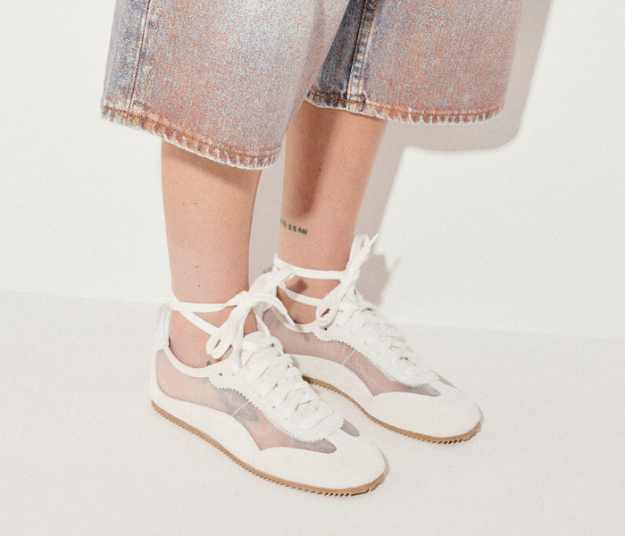 Freda Salvador Minnie ballet sneaker in ivory suede with rounded toe and flat sole, stylish and comfortable for casual wear.