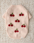 cherry embroidered dog sweater blush knit dog sweater with cute cherry appliqué detail cozy pet apparel