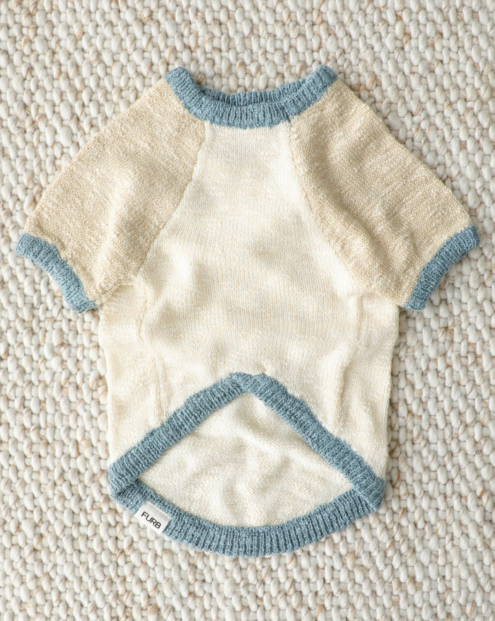 blue colorblock dog sweater slub knit front view