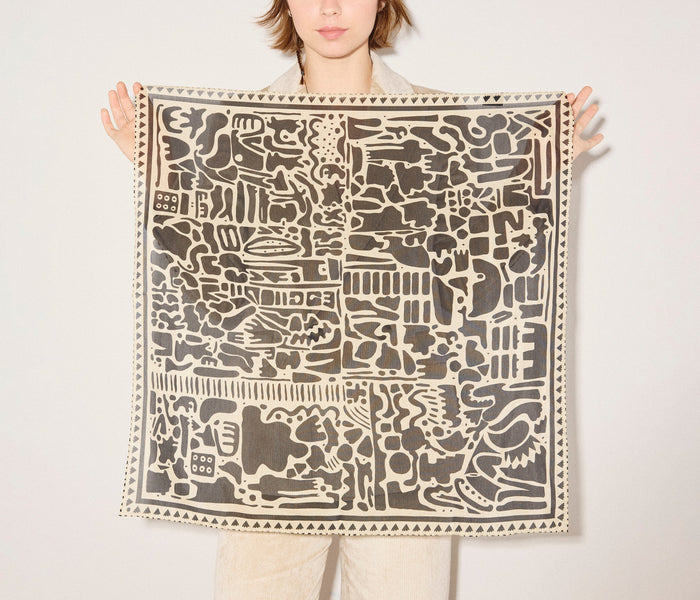 Cream silk blend bandana from Mur by Ayca featuring a smooth, luxurious fabric and stylish accessory design.